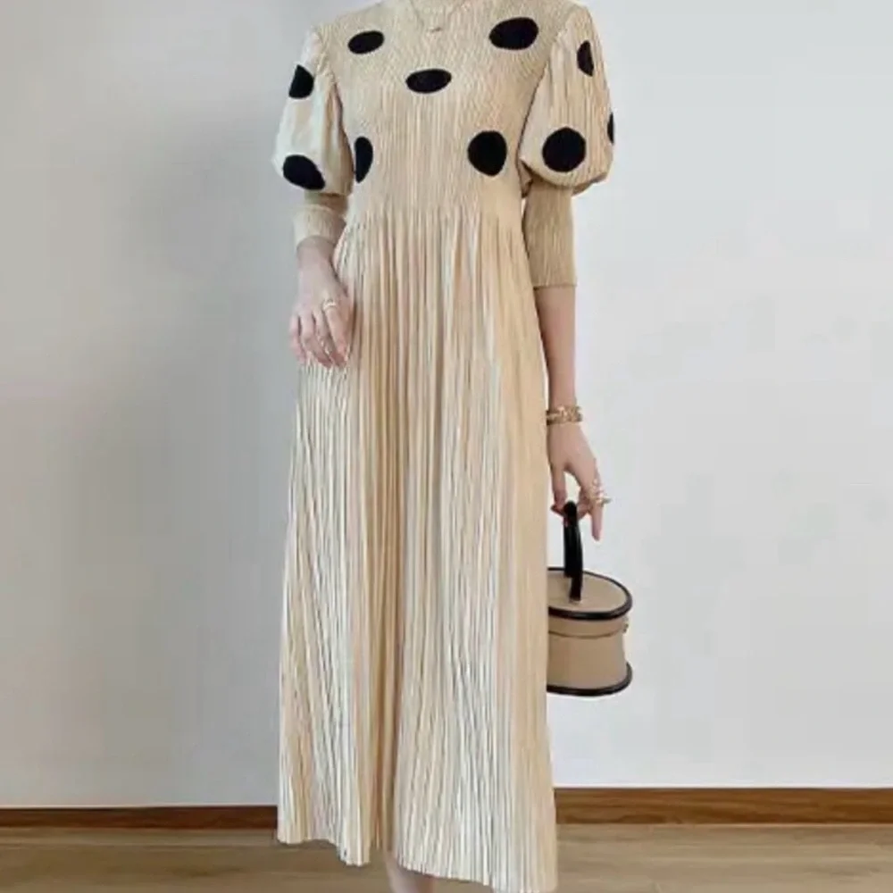 Dotted Pleated Dress - Picture 1 of 4
